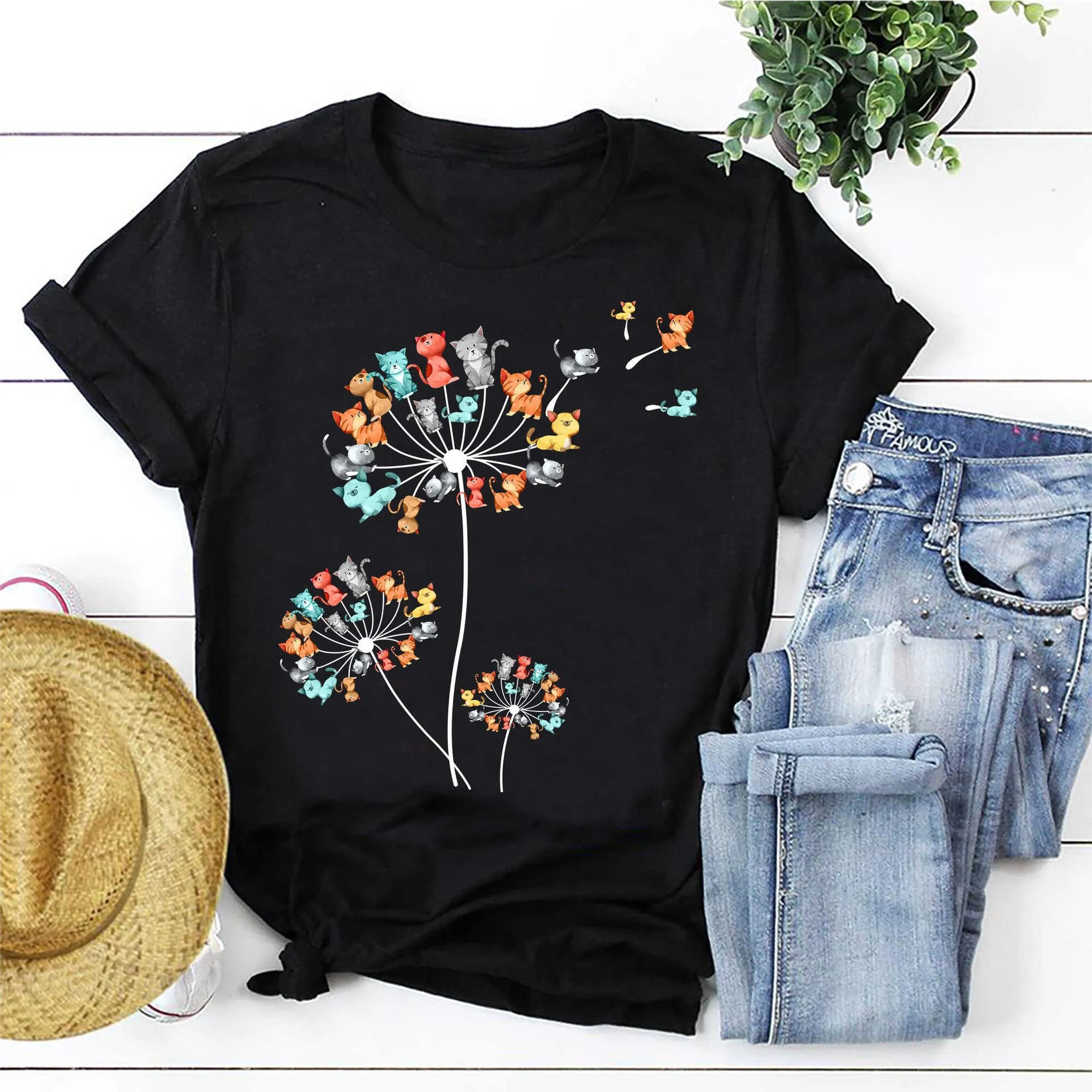 Cat Lover T Shirt Dandelion For Owner Mother's Day Mom Cute