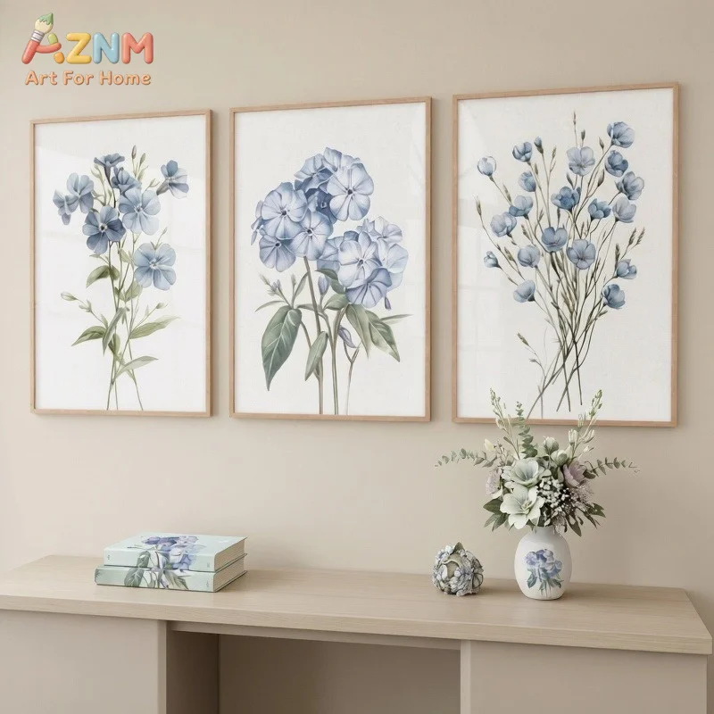 1pc/3pcs Blue Hydrangea Watercolor Botanical Wall Art Prints Suitable for Home Office Decor Theme Canvas Paintings