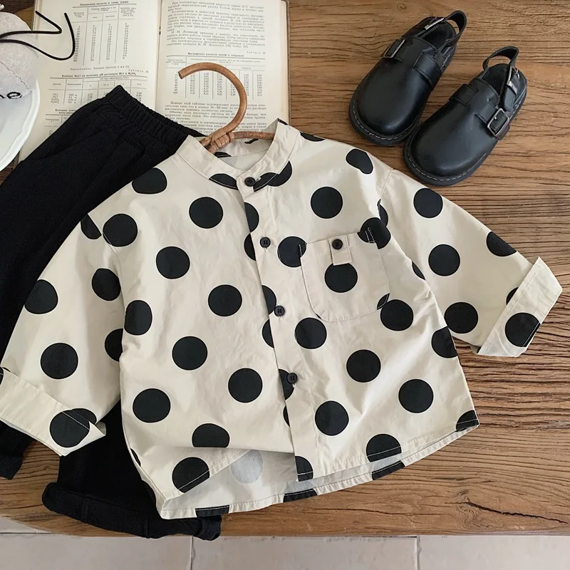 Children Shirts New Autumn Boys Polka Dot Long Sleeved Shirts Girls Fashionable Tops Children Handsome Clothes