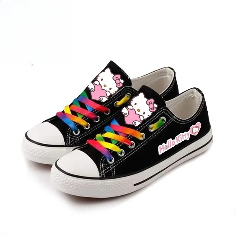 

2026 Hello Kitty Printed Canvas Shoes for Women Men Cute Cat Low Top Sneakers Korean Style Student Casual Shoes