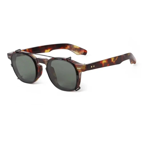 Tendencia Vintage remache Steampunk Clip en gafas de sol mujeres marca redonda partido extraíble Flip Up lentes polarizadas hombres gafas de sol