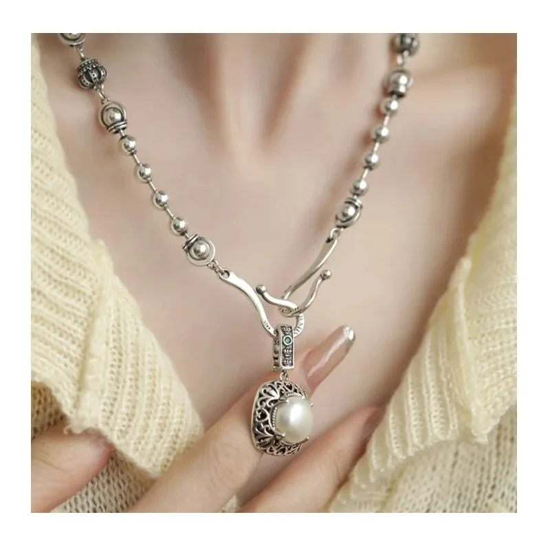 

Retro National Style Crown Round Bead Imitation Pearl Single Pendant Niche Design Sense National Trend Versatile Universal Buckl