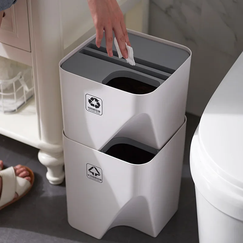 

Stackable trash can creative with lid kitchen waste bin bathroom household wet and dry plastic living room paper basket U5H3S8