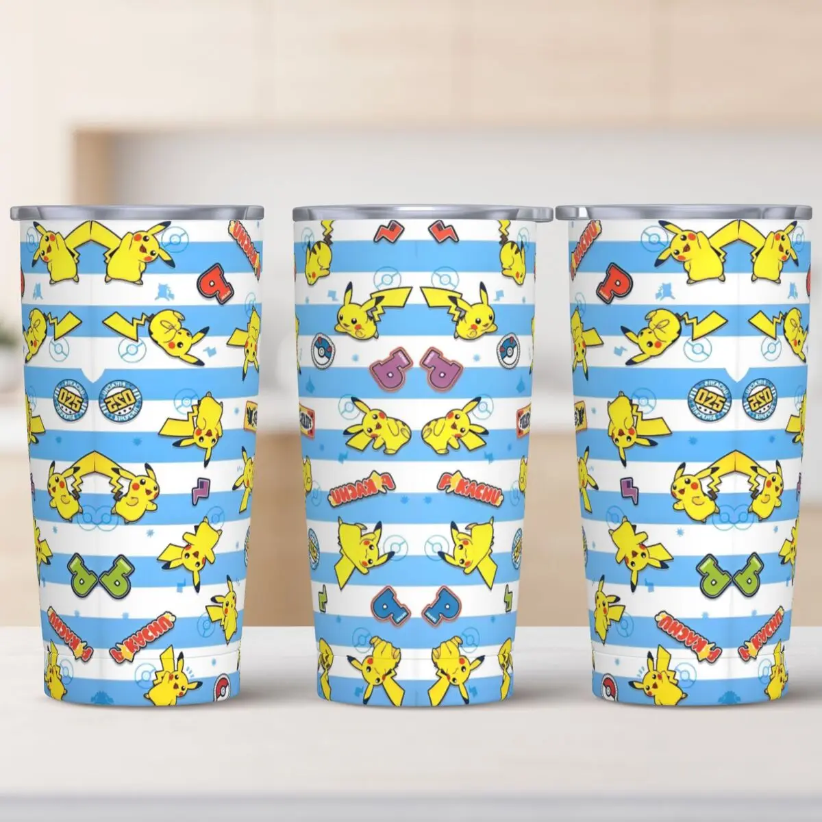 

Pokemon Pikachu Stainless Steel Tumbler Driving Coffee Mug With Straws and Lid Large Capacity Car Mugs Cold and Hot Water Bottle