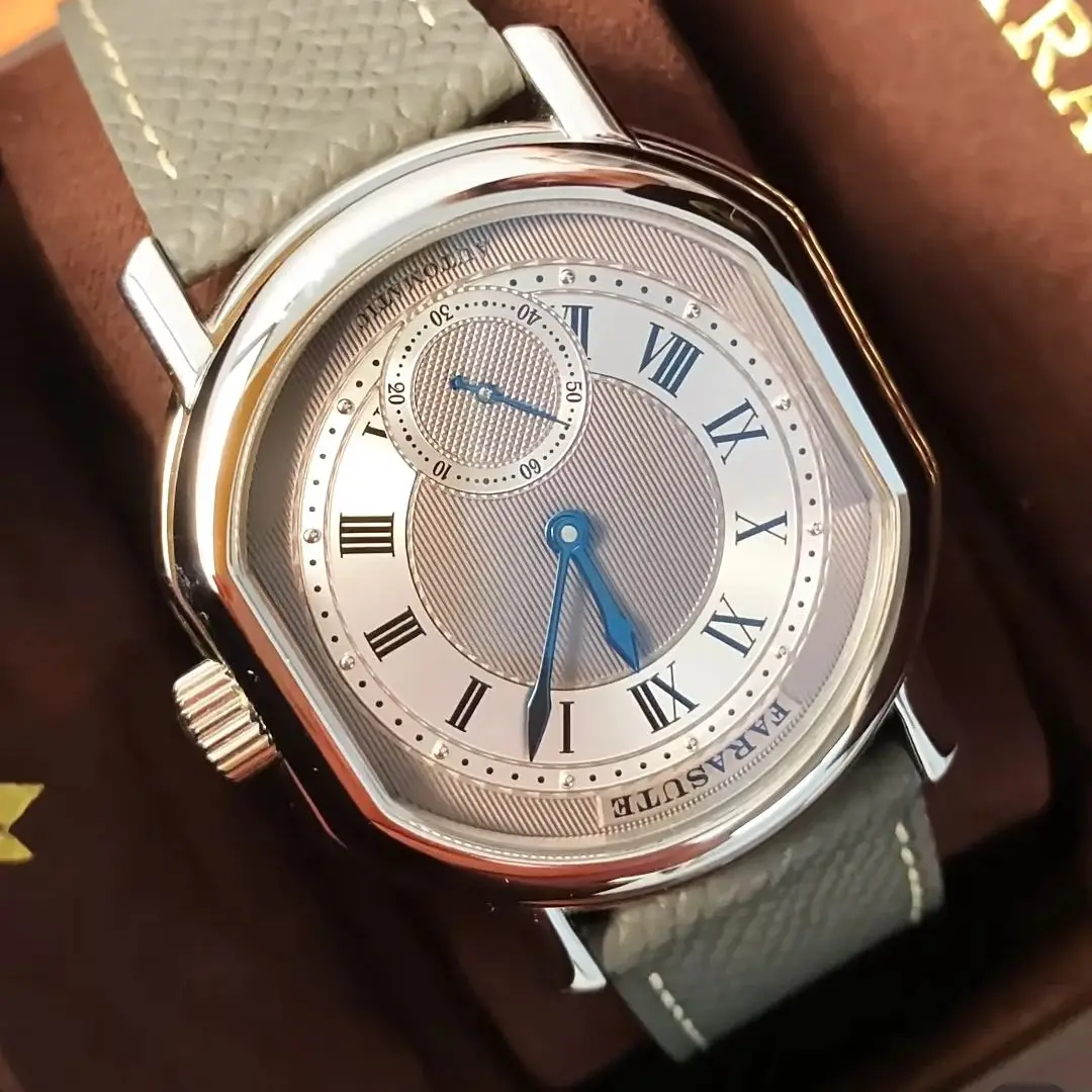 FARASUTE Men Automatic Watch 38mm Retro Mechanical Wristwatch Sapphire 50M Waterproof Peacock Movement Oval Case