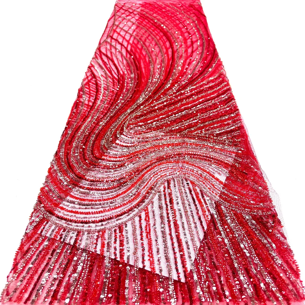 

Африканское кружево с пайетками и бисером 2026: Премиум-качество, яркое нигерийское кружево с пайетками для свадебных платьев, материал для шитья, 5 ярдов