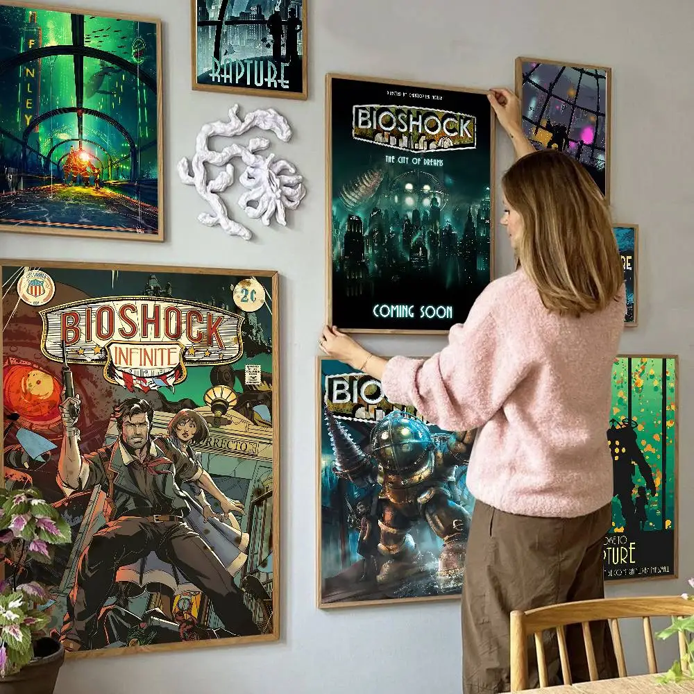 Affiches autocollantes rétro B-Bioshock R-Rapture, film et jeu, autocollant en papier Kraft rétro, DIY, décoration murale esthétique pour chambre, bar, café