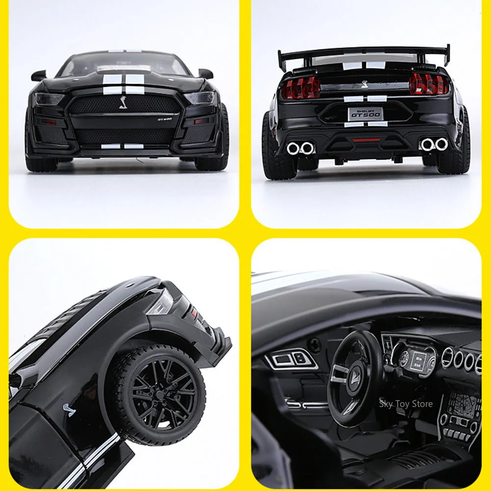 1:18 マスタング GT500 GTR スカイライン 合金ダイキャストカー おもちゃ モデル サウンド ライト プルバック ドア開閉 ミニチュア車両 男の子 大人 ギフト