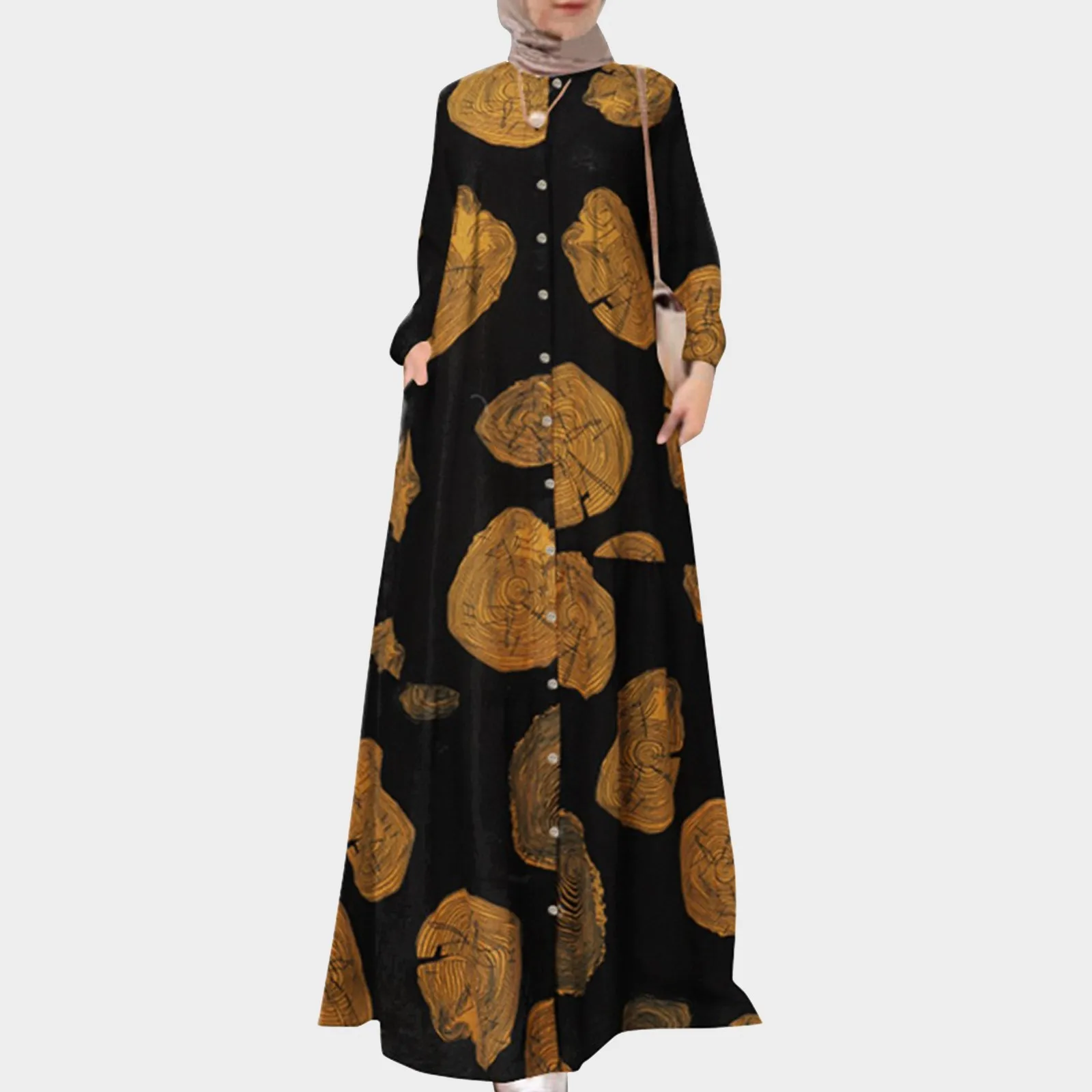 Feminino floral impresso vestido muçulmano vintage manga longa abaya hijab vestido de verão robe femme eid mubarek dubai turquia vestido