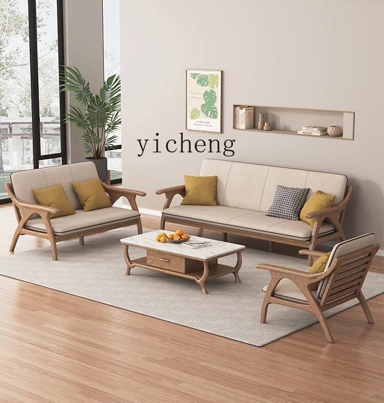 

ZYA All White Ash Solid Wood Living Room Winter and Summer Dual-use Sofa Modern Minimalist Fabric Sofa