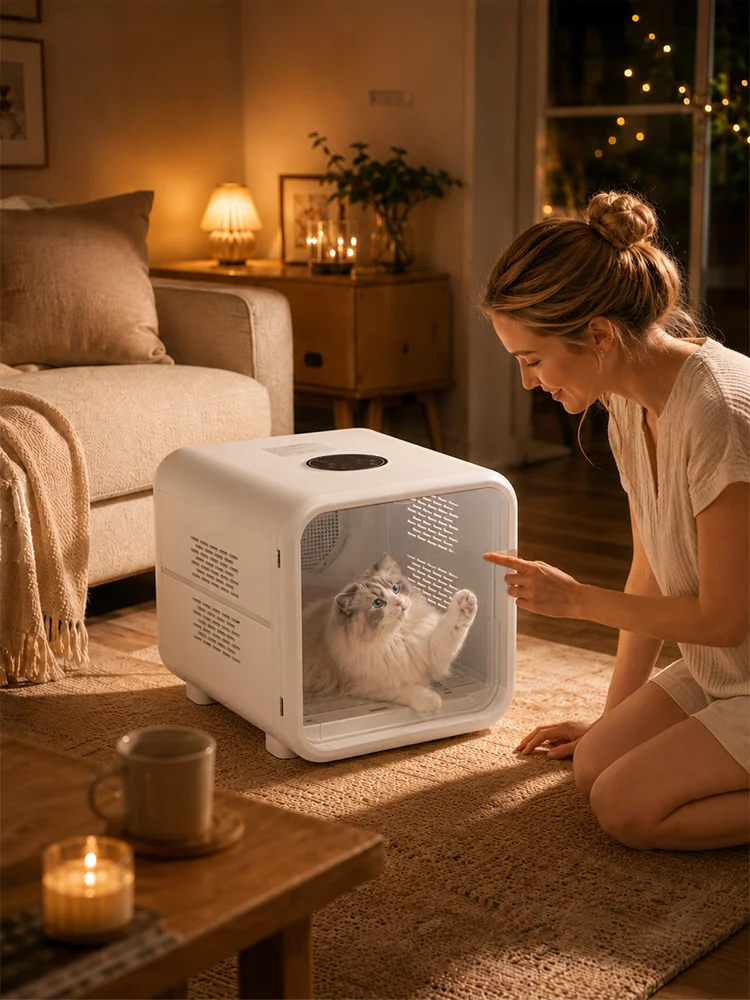    Patbrela 62L Haustier-Trockenbox, Intelligente Konstanttemperatur, Automatische Trocknung, Ultra-Leise, Schnelltrocknend, Sterilisierbar, Haustier-Haartrockner-Box für Katzen, Kleine und