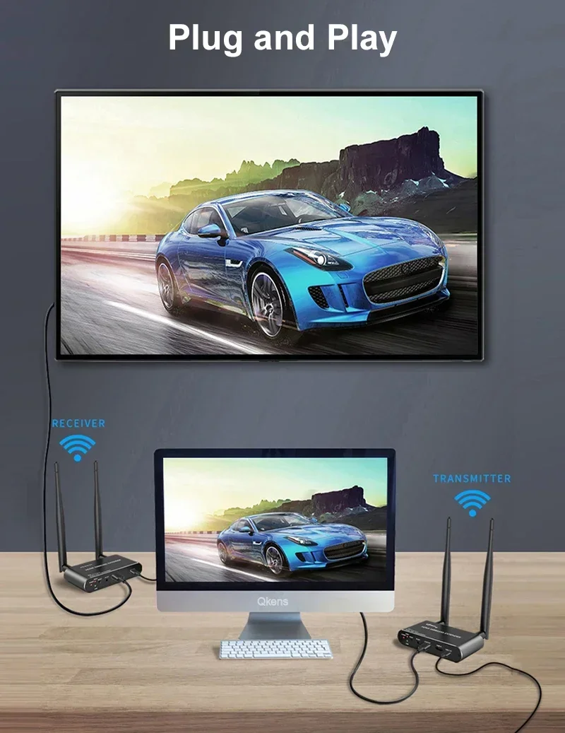 Estensore wireless 200M 5G Display wireless Trasmettitore e ricevitore video Estensore HDMI per fotocamera DVD Laptop PC per proiettore TV