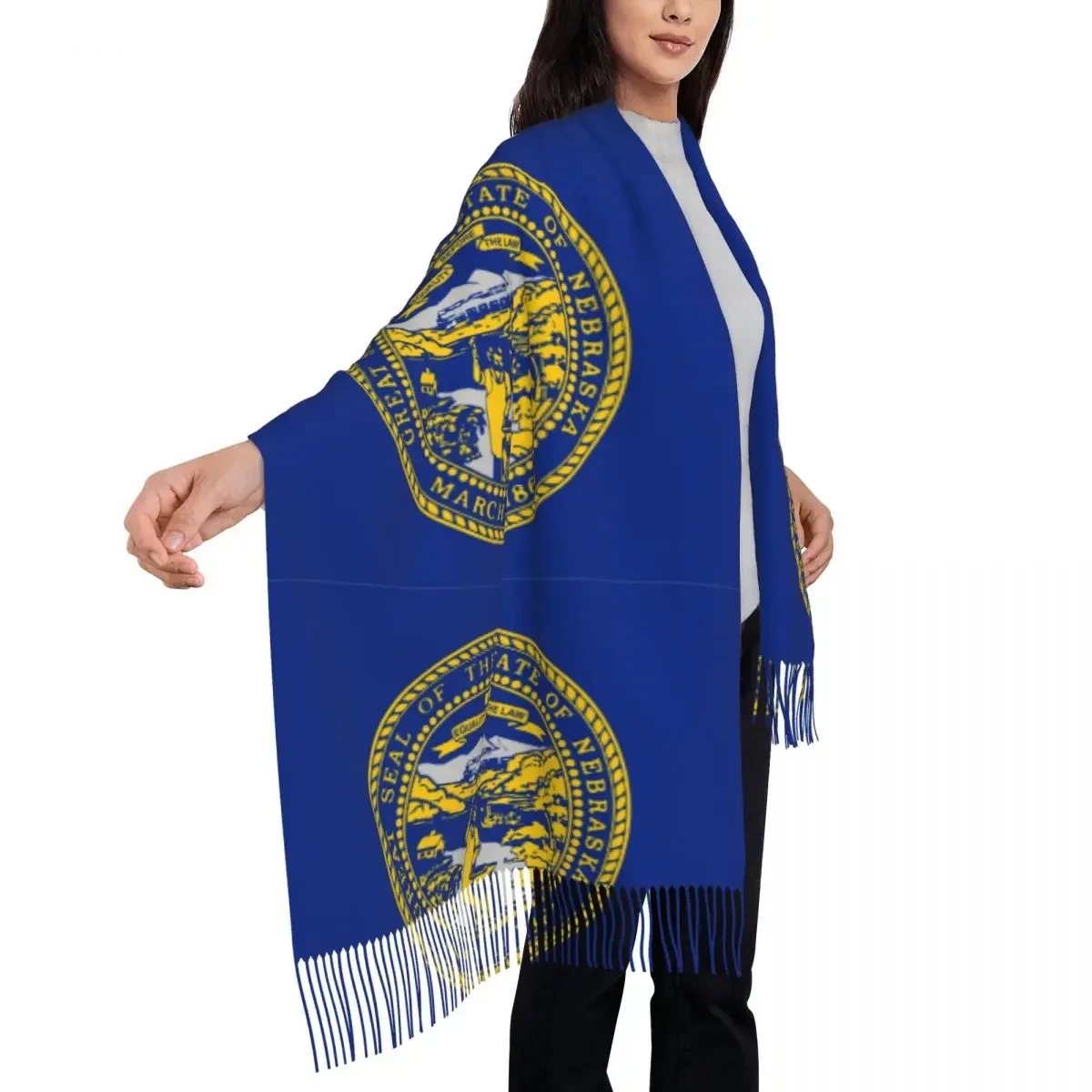 Feel Of Nebraska-Châle Pashmina pour Femme, Écharpe à Franges Longue et Large