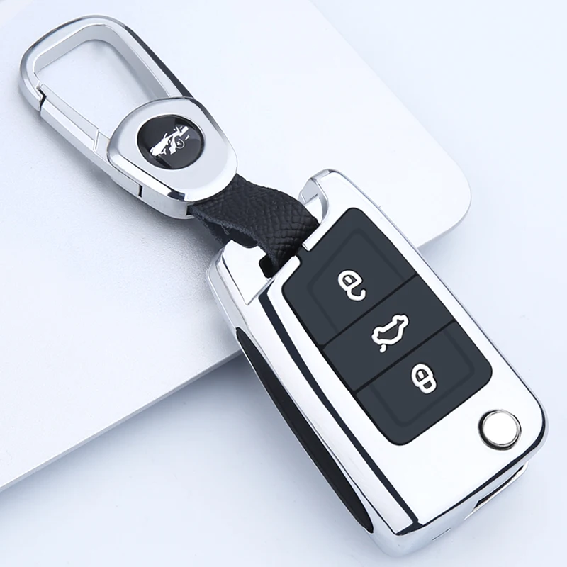 Zinc Alloy +Silicone Car Key Case for VW Polo Golf 7 Tiguan for Skoda Octavia Kodiaq Karoq for SEAT Ateca Leon Ibiza Key Protect