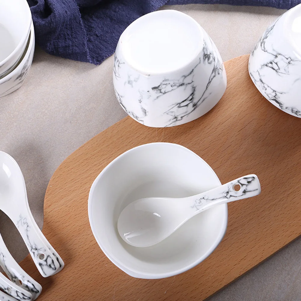 

1Set Marbled Ceramic Bowl Set Exquisite Craftsmanship Smooth Rim Dishwasher Safe for Soup Noodle Salad Rice Porridge Food