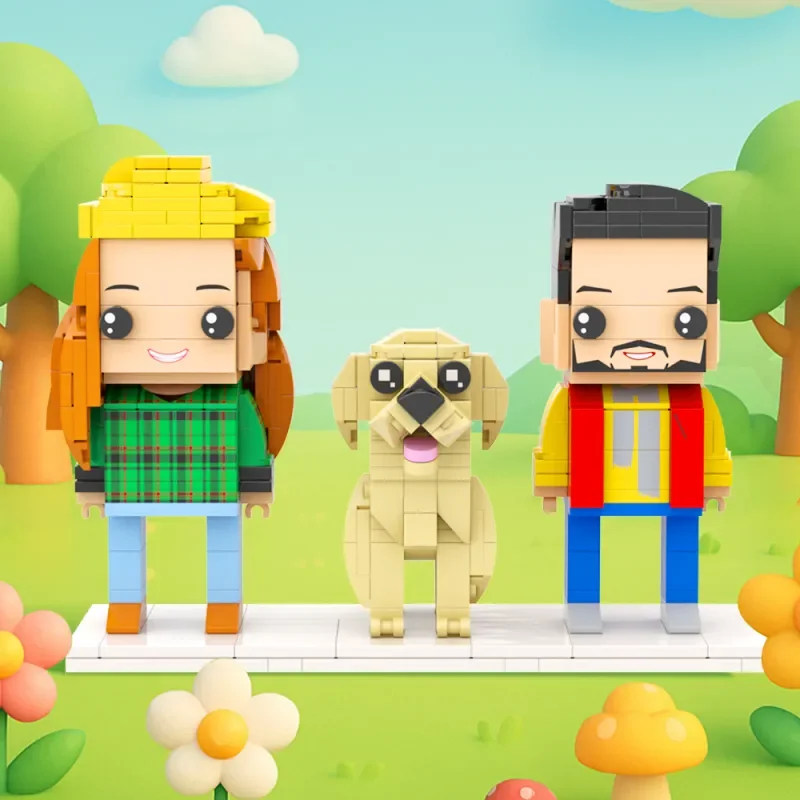 Figuras de tijolos de corpo inteiro personalizáveis – Blocos de construção personalizados para 2 pessoas com presente de animais de estimação para reconstituição de fotos de casal