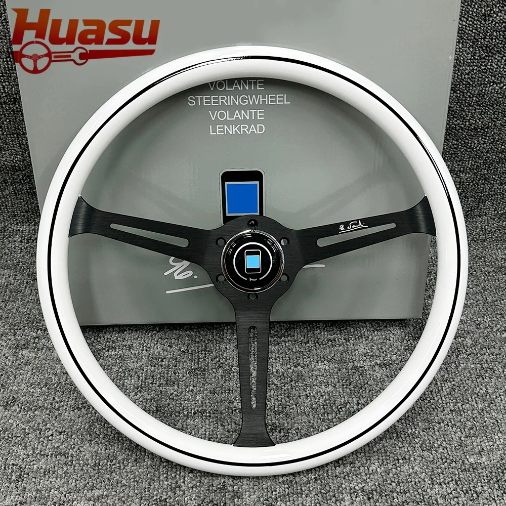 Huasu ABS Car Sports White Steering Wheel 15inch 380mm Concave Modified Racing Deep Corn
