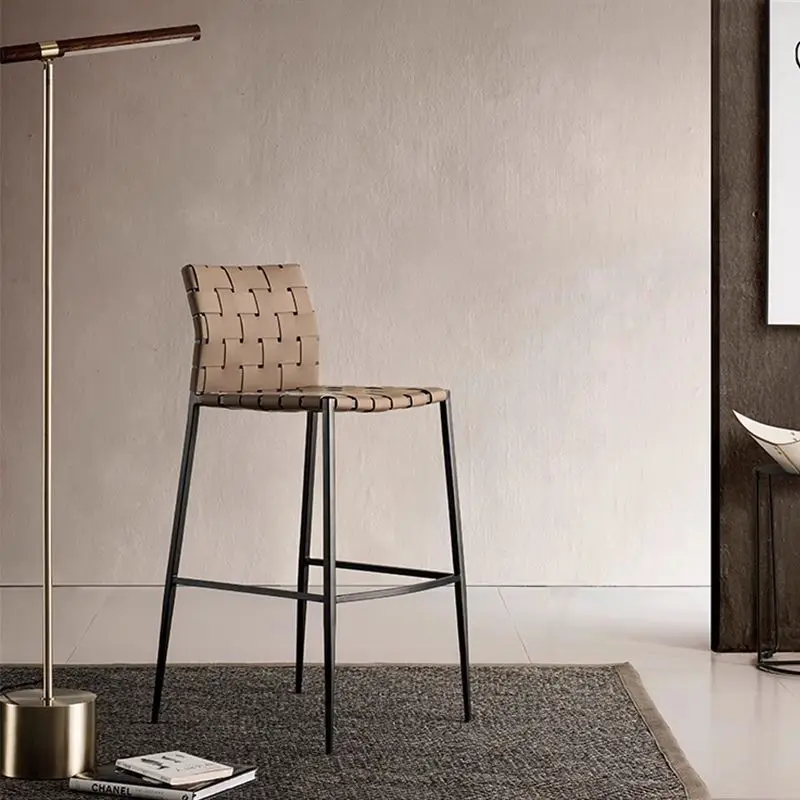 

Light Luxury Bar Chair Italian Saddle Modern Woven Restaurant High Stool Home Backrest Simple Designer Bar Chair