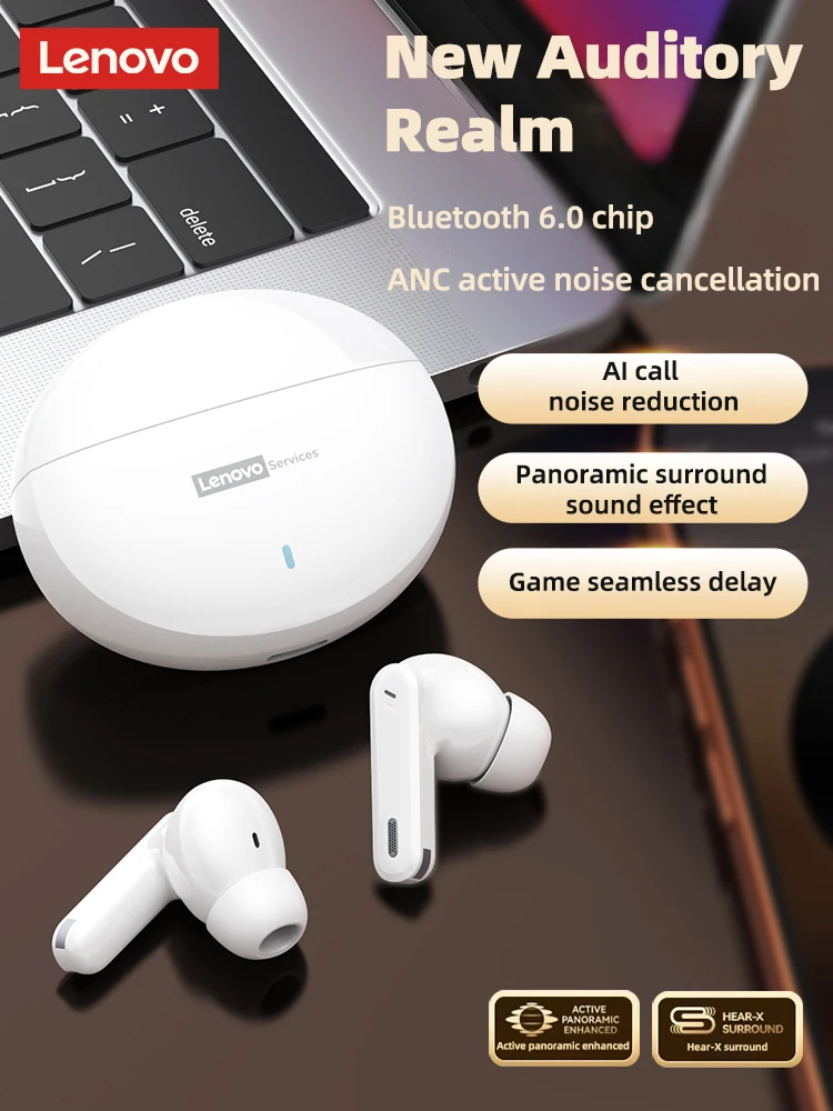 Lenovo LE253 Wireless Bluetooth 6.0 Headphones TWS HiFi Sound ANC Noise Reduction Earphones Gaming Sports Earbuds With Mic New