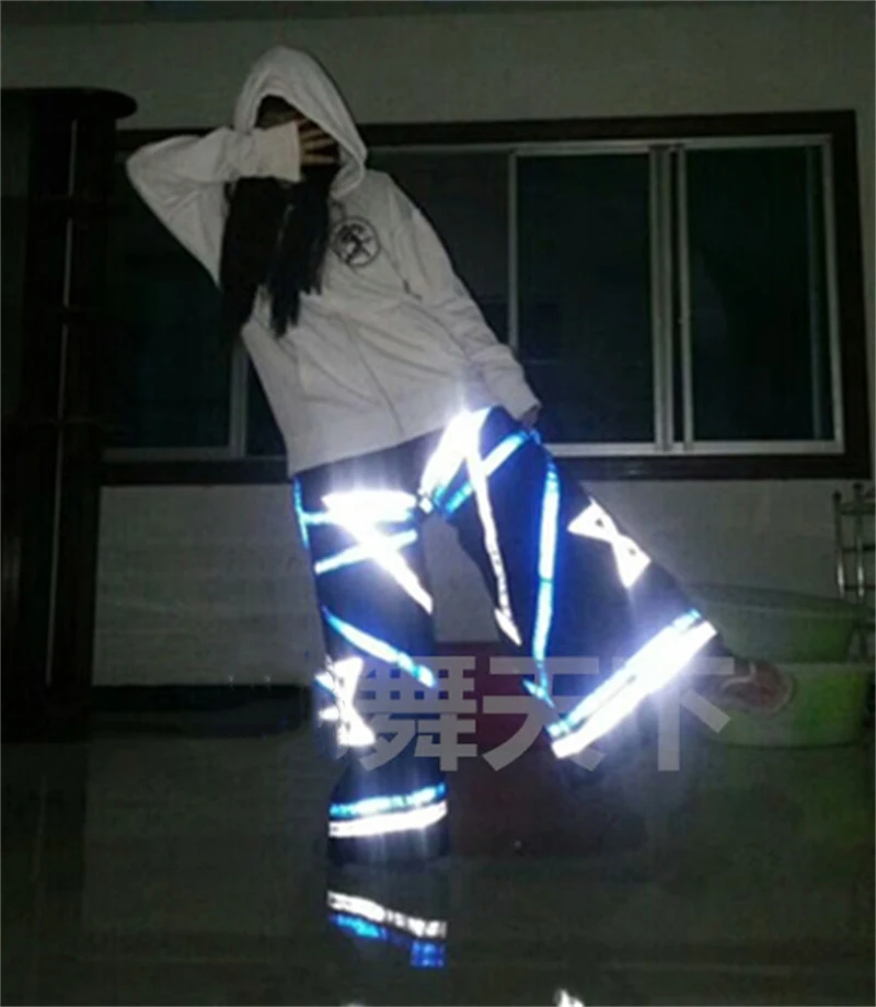 

CosAn Ghost Dance Pants Fluorescent Reflective Street Dance Hip-hop Pants Night Cosplay Costume Flared Pants Reflection