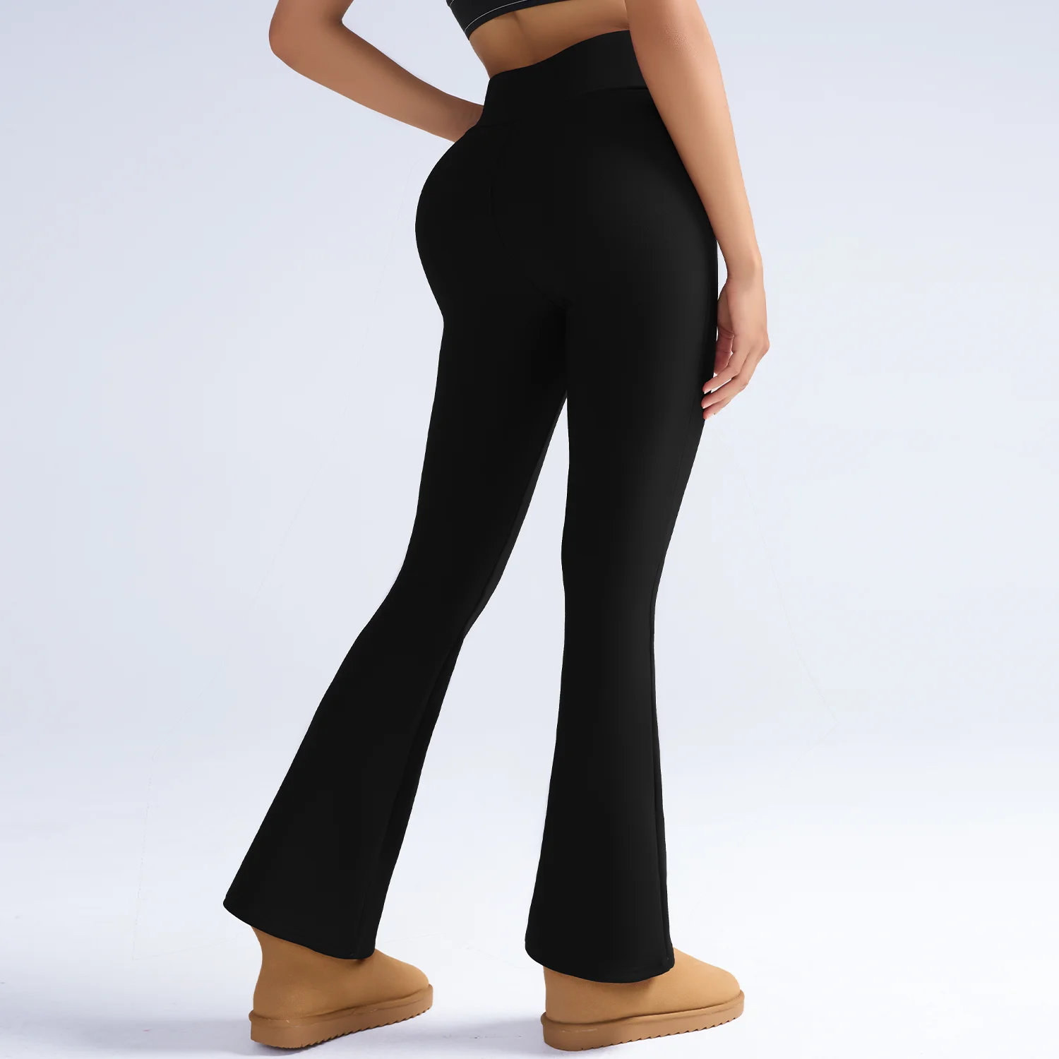 Pantalon évasé moulant en polaire taille V pour femme, garde au chaud, jambes fines, Leggings noirs longs, automne/hiver