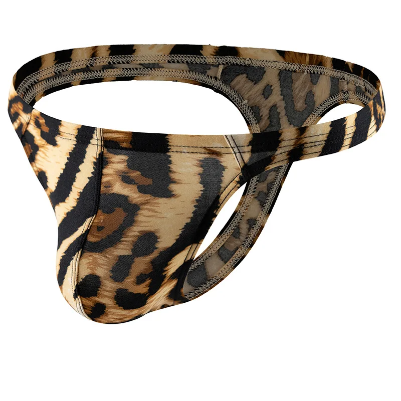 Men's Bulge Leopard Print Low-Rise T-back Thong Sexy Breathable Underwear Ultra-Soft Comfort Gays Erotic U Convex Pouch G-string