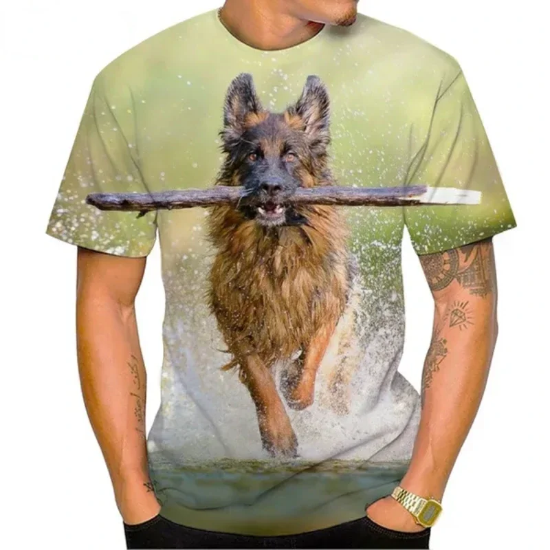 

New Cute German Shepherd 3D Print T-shirt Fashion Men Clothing Summer Casual Oversized T Shirt Harajuku Street Unisex Tops Tees