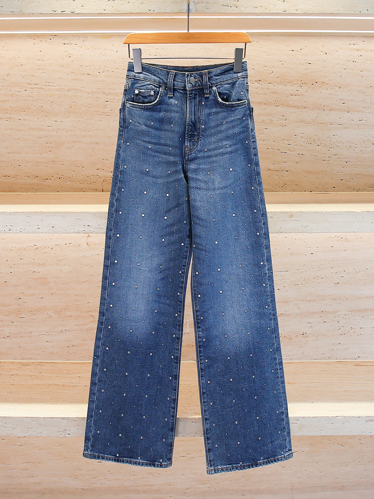 

M Home Nan You High End Women's Casual Denim Wide Leg Pants High Waist Zipper Pure Color Four Seasons Micro Stretch China Made