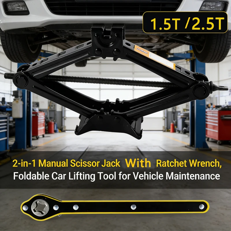 

Mechanical Manual Scissor Jacks With Stabilizer Base & Ratchet Wrench For Car/SUV Tire Replacement And Emergency Roadside Repair