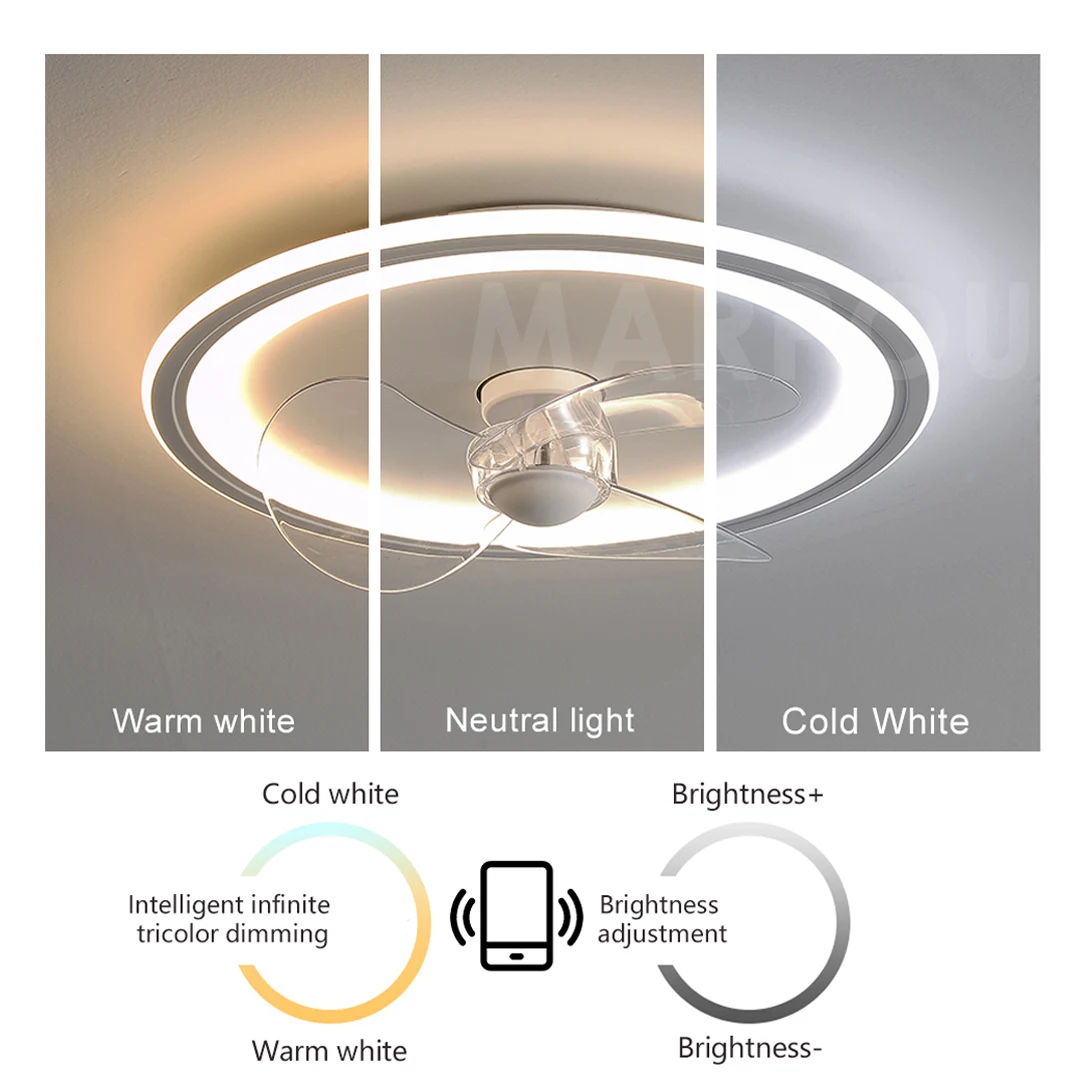 MARPOU 220V Wentylator sufitowy z oświetleniem Wentylatory sufitowe z oświetleniem LED Do sypialni Lampa zdalnie sterowana do dekoracji salonu