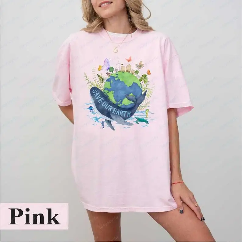 Save Our Earth Tee Ocean Whale Planet Graphic Unisex Tops Environmental Earth Day T-shirt Classics Casual Style Women Clothes