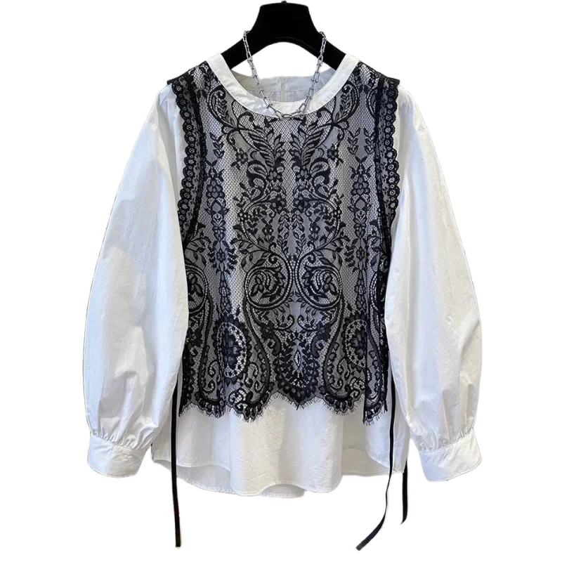Spring Autumn Two Piece Lace Vest Shirt Women's Shirt Round Neck Loose And Lightweight Ladies Tops Suit