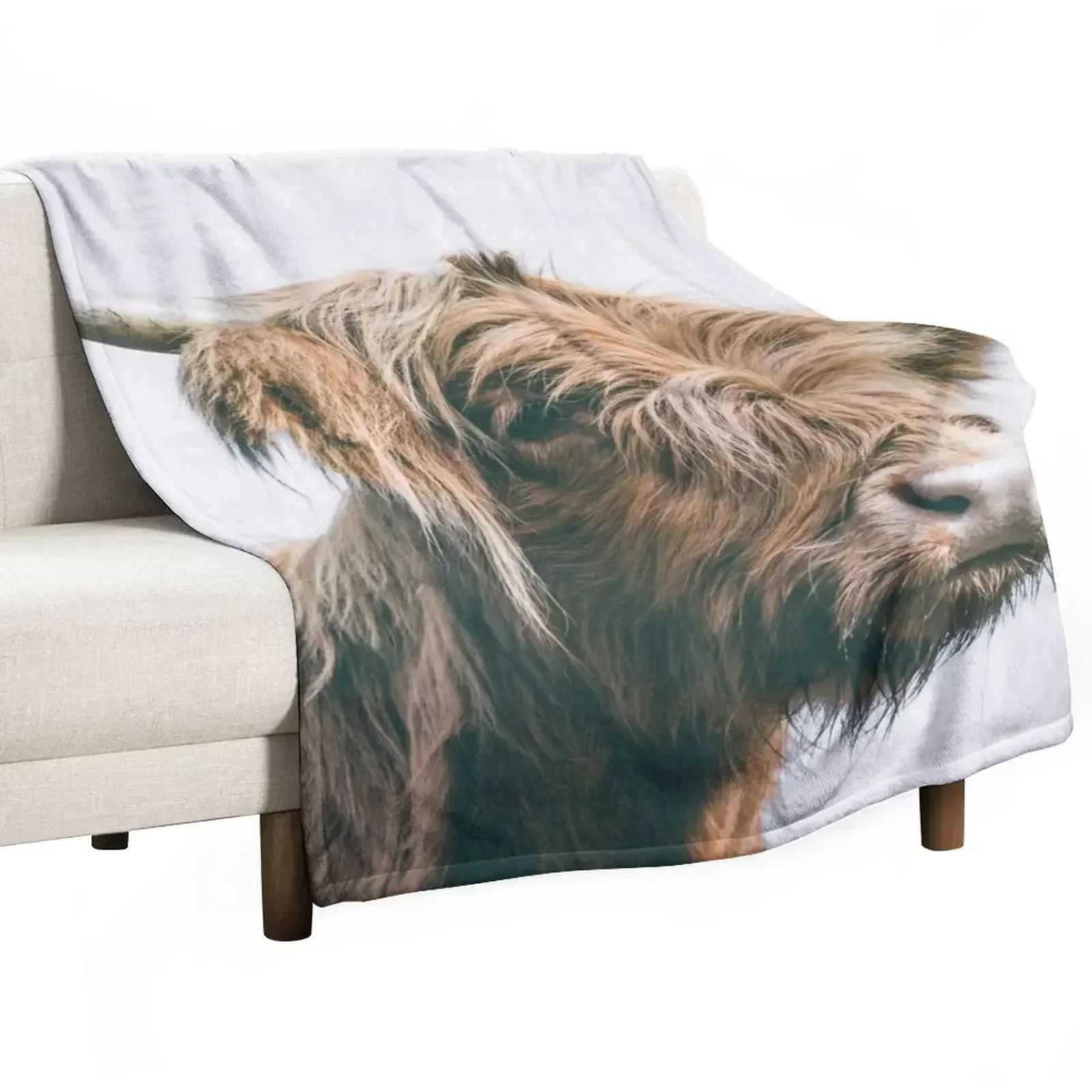 

Majestic Highland cow portrait Throw Blanket Hairys Vintage halloween Blankets