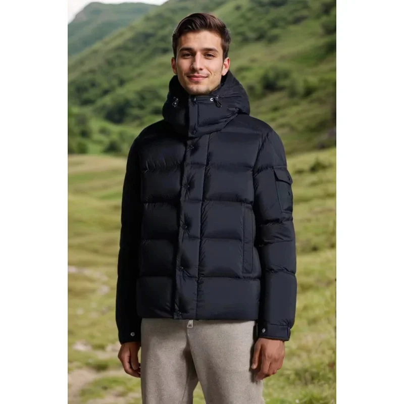 Moncl * r cor sólida à prova de vento colheita puffer jaqueta unisex inverno grosso estilo curto 90% branco ganso para baixo jaqueta dos homens