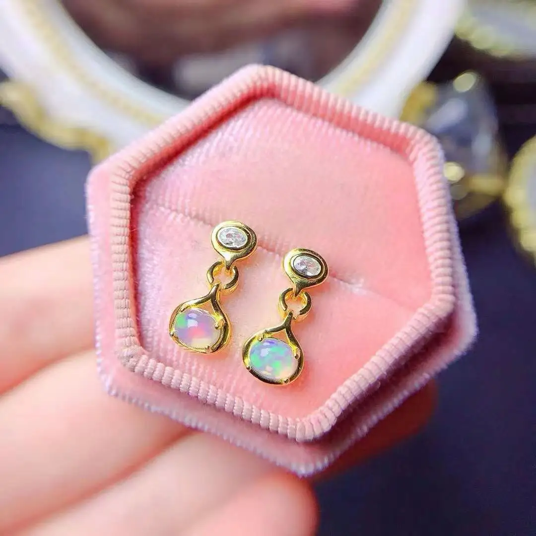 Super Quality Natural Real Opal Earring 925 Sterling Silver Women earrings