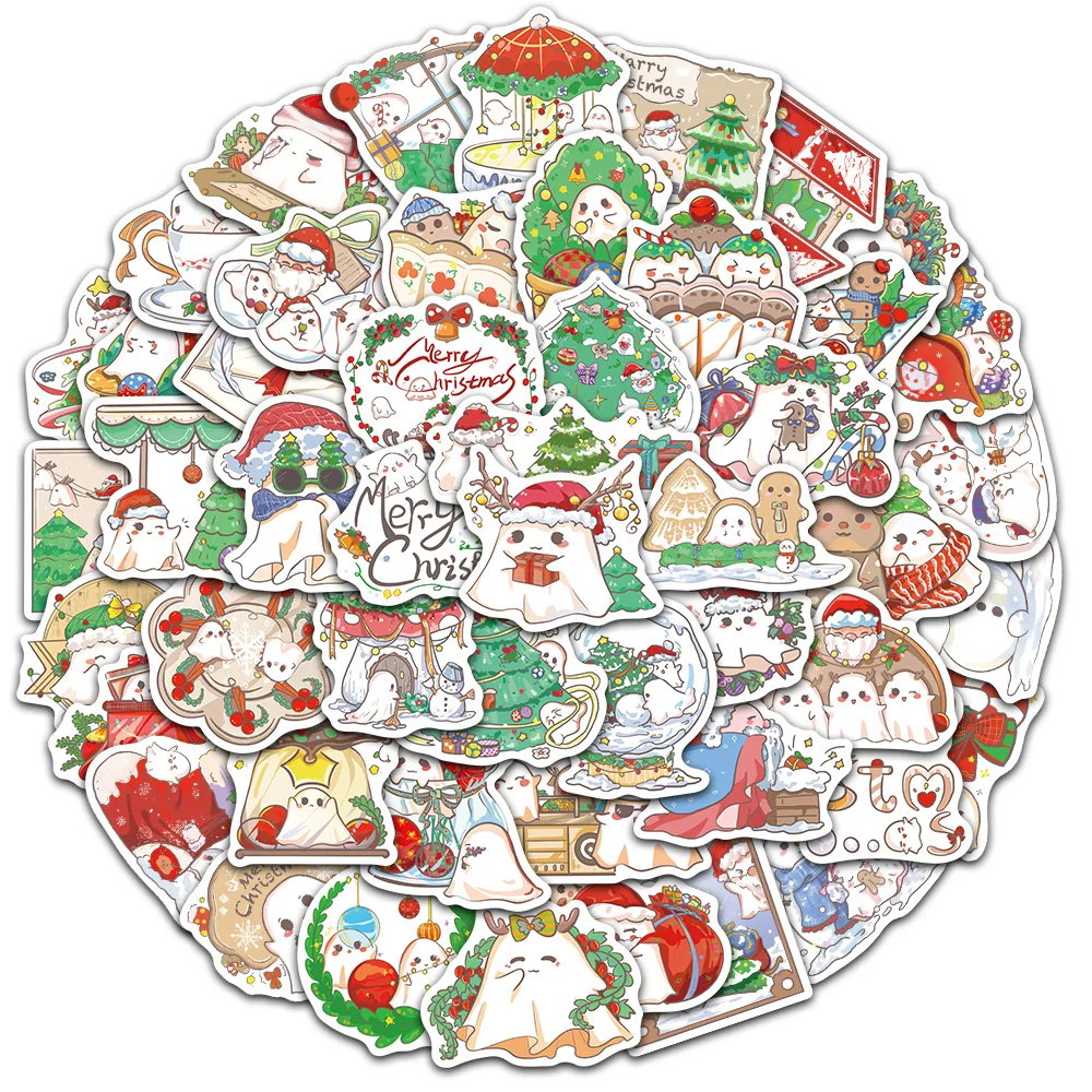 50/100PCS Cartoon Nette Weihnachten Geist Graffiti Aufkleber Festival Atmosphäre Dekoration Schreibwaren Box Bild Rahmen Wasser Tasse