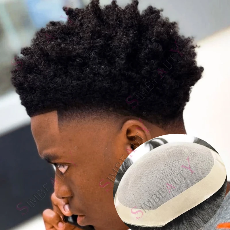 

6 мм афро кудрявые вьющиеся парики прочный дышащий моно кружевной и тонкий NPU африканская система мужской парик # 4. Светло-коричневые, светлые, черные человеческие волосы.