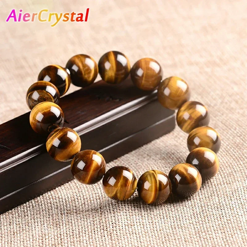 Pulsera de ojo de tigre para hombre y mujer, joyería de piedra Natural, cuerda elástica de Buda curativo, pulsera de cuentas de cristal para pareja