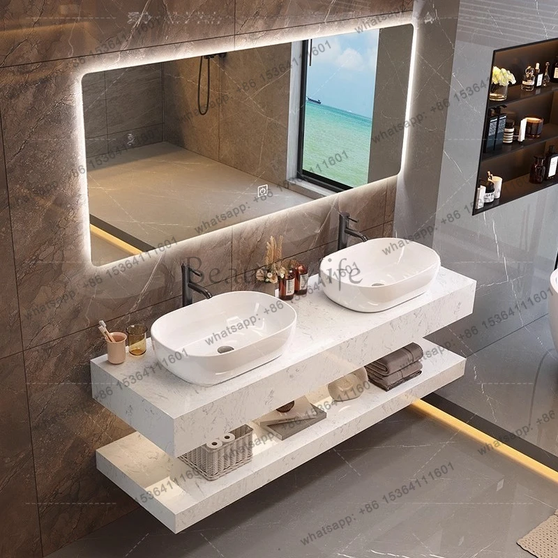 Mueble de Baño Moderno con Espejo, Lavabo Blanco, Gabinete Delgado para Productos de Cuidado de la Piel, Mueble de Baño con Diseño Elegante