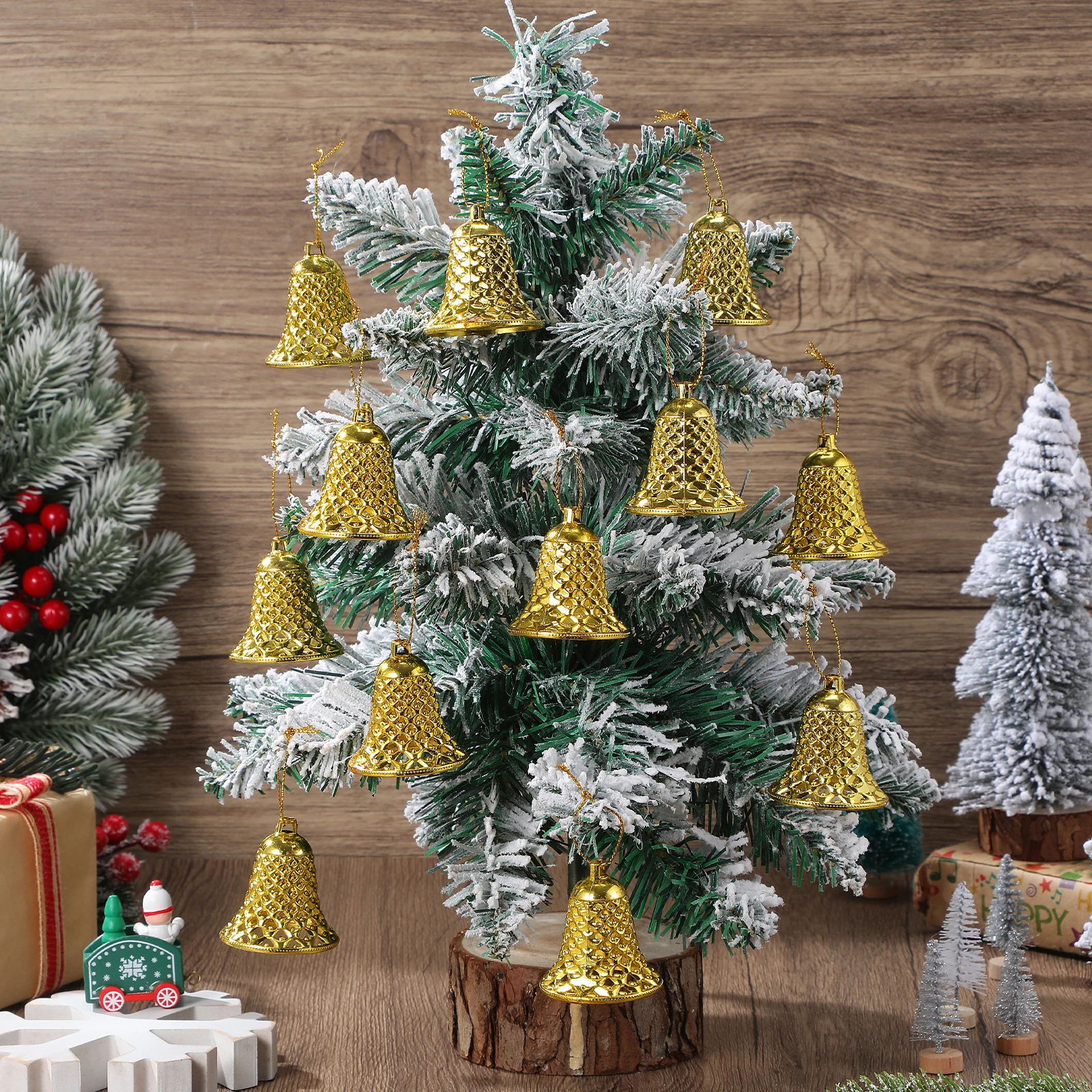 

12Pcs Christmas Tree Bell Ornaments Hanging Decorations Plastic Xmas Holiday Party Home Decor Christmas Bells Pendant