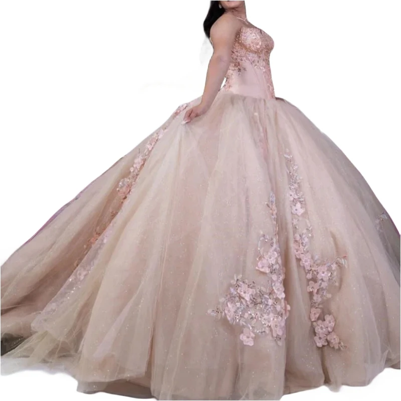 AQMOTOWN-Robes de Quinceanera princesse personnalisées pour filles, robe de Rhà lacets, appliques chérie, tenue de fête de Rh, 15, 16 ans