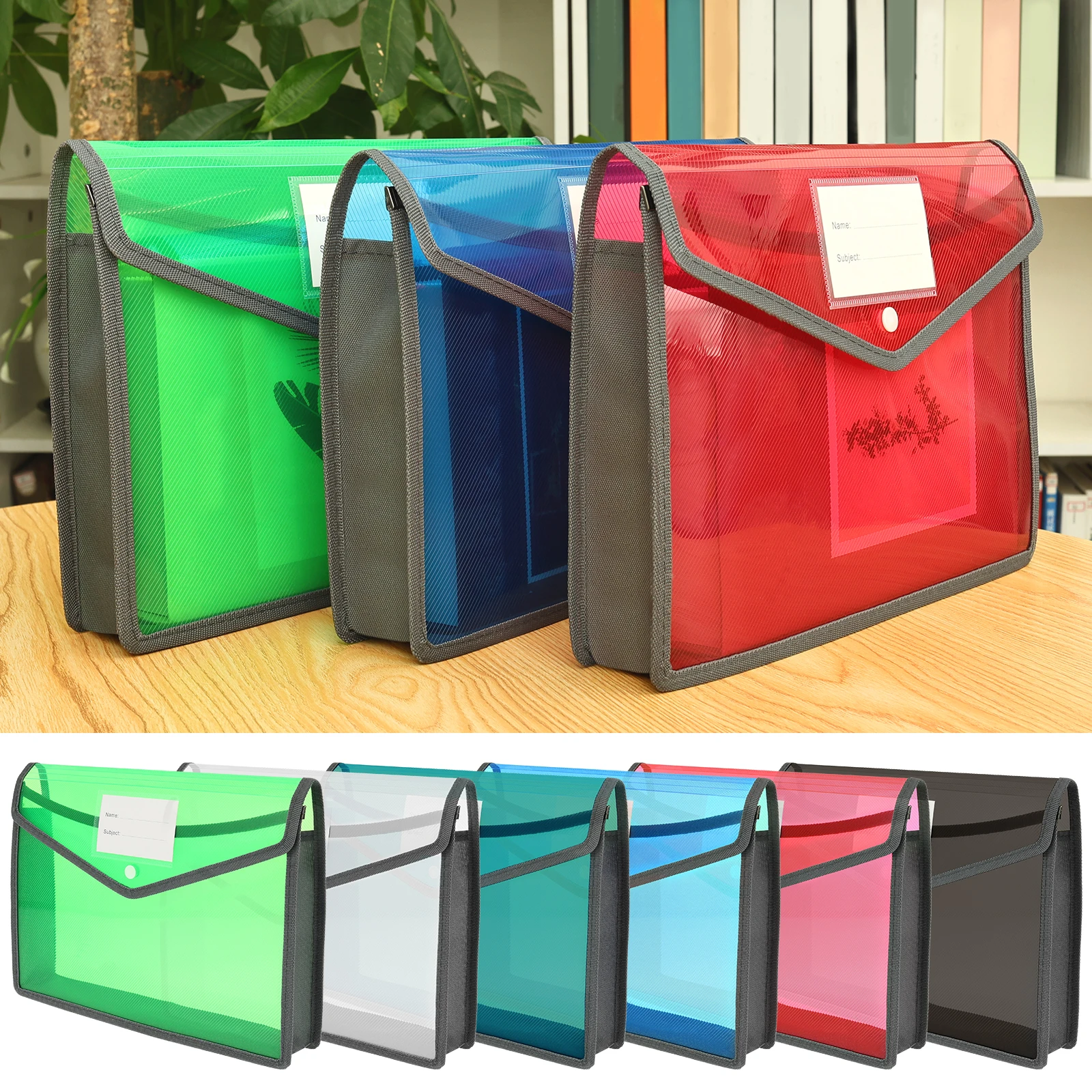 6 Pack Expanding File Folder A4 Size Organizer Bag with Snap Closure Thick Large Capacity Plastic File for Student Test Paper