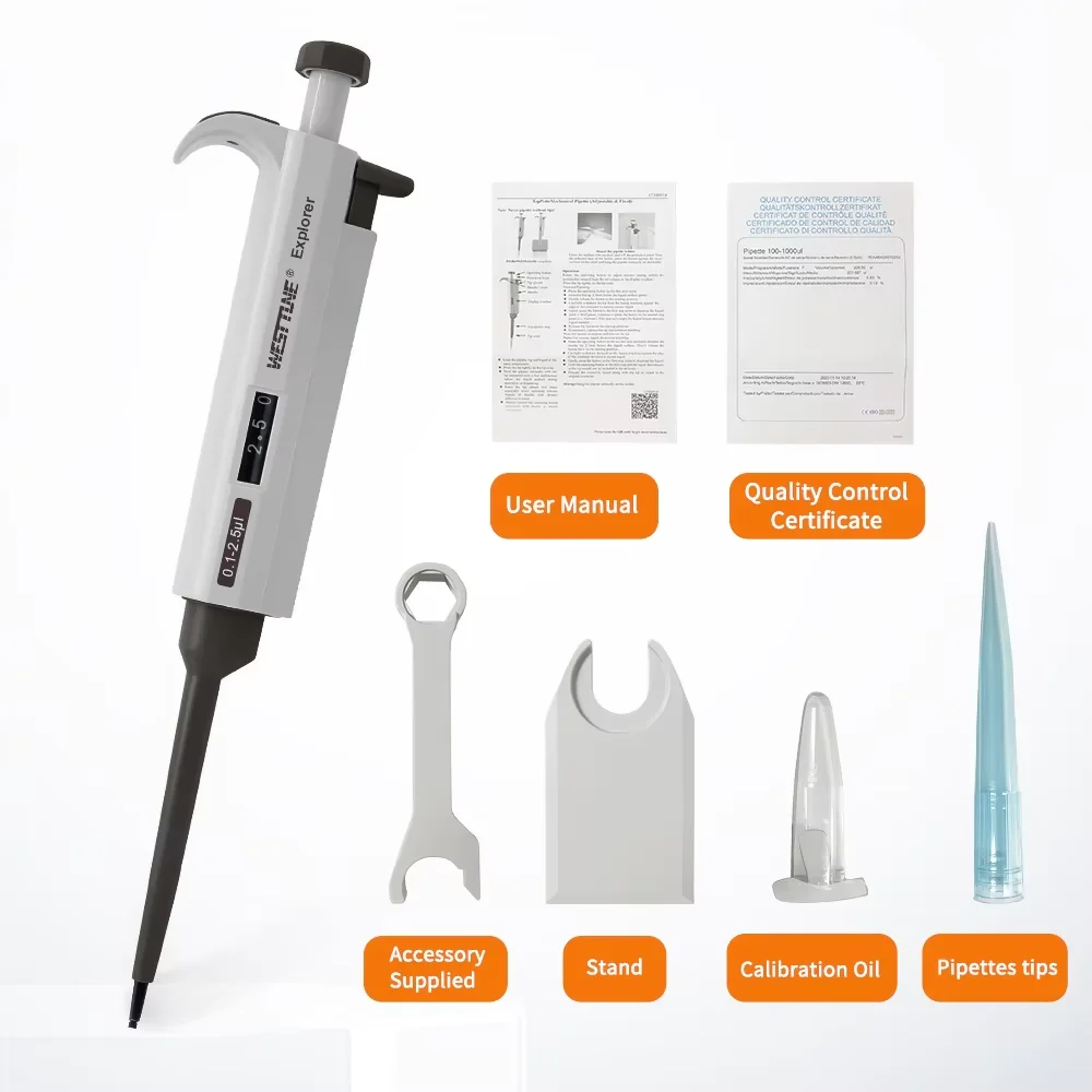 Westtune High Precision Digital Micropipette Single Channel Adjustable Plastic Accurate Transfer for Chemistry Lab Equipment