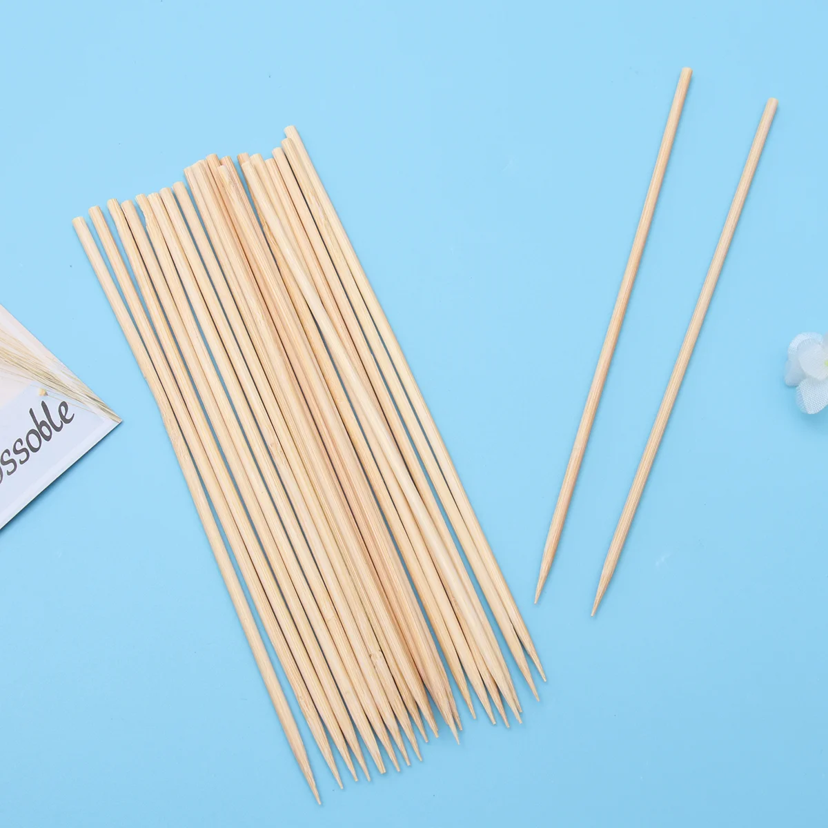 180 Pcs 15x03cm Disposable Bamboo Paddle Picks Bamboo BBQ Appetizer Skewers Roasting Sticks Food Picks for BBQ Use