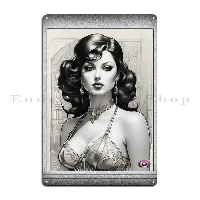 Natalia Retro Age Pin Up Alluring Portrait Illustraion Ai Concept Art Metal Signs Garage Club Garage Customize Tin Sign Poster