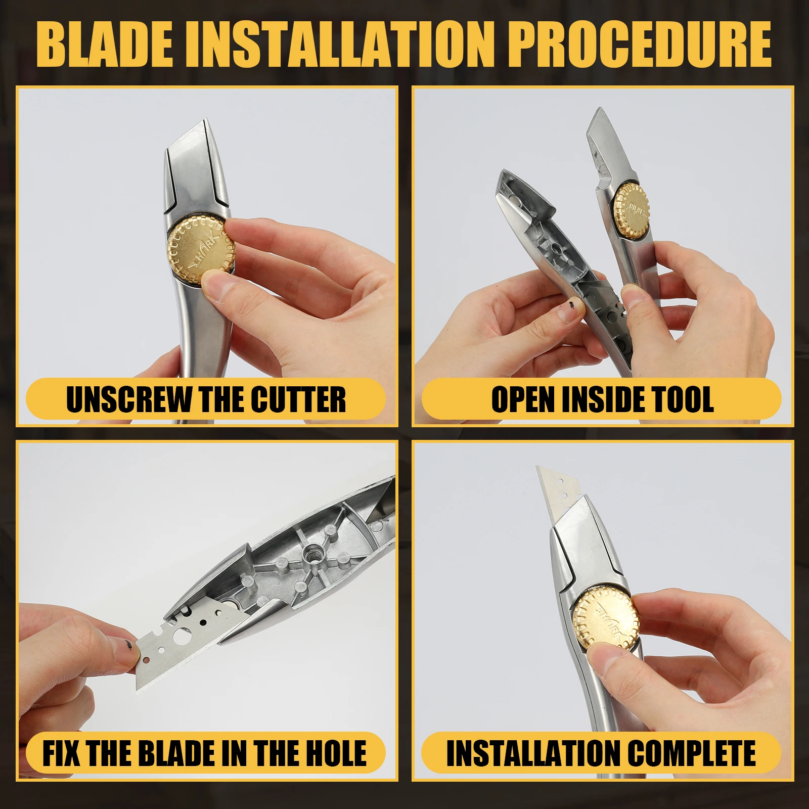 1 مجموعة سكين السجاد سكين التسقيف الألومنيوم مع مقبض النحاس الصلب شفرة مزدوجة محززة سهلة الاستخدام آمنة مريحة سكين السجاد #3