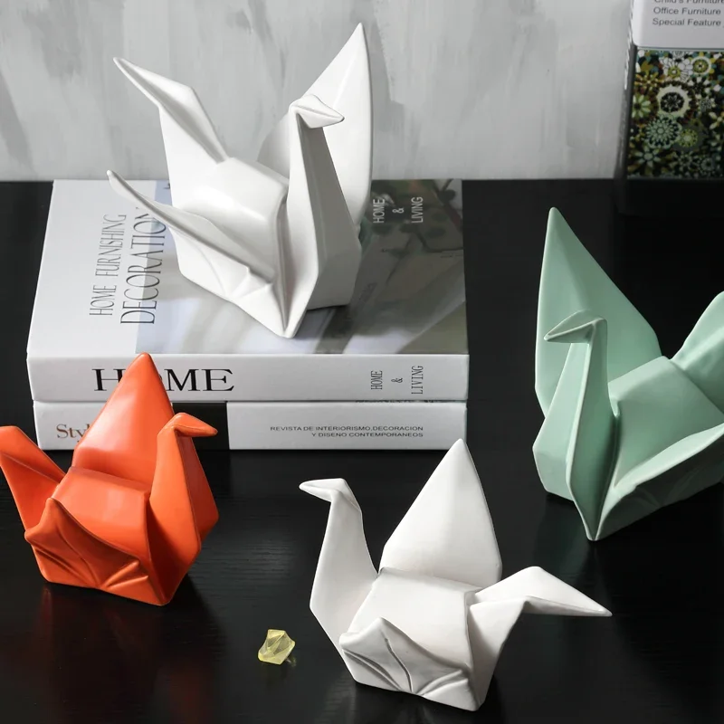 Solid Ceramic Origami Crane Figurine Geometric Paper Bird Statue Minimalist Home Desktop Decor Ornament Gift for Home Decor