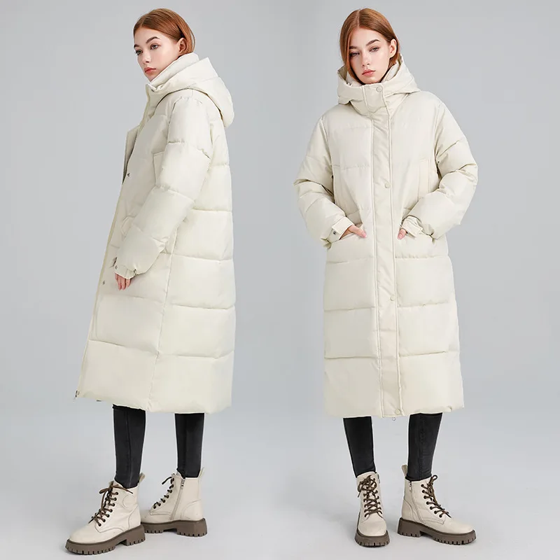 

Coat Long Parkas Women Solid Hoodies Thick Warm Jackets Solid Button Zipper Spliced Hooded Jacket Autumn Winter Streetwear