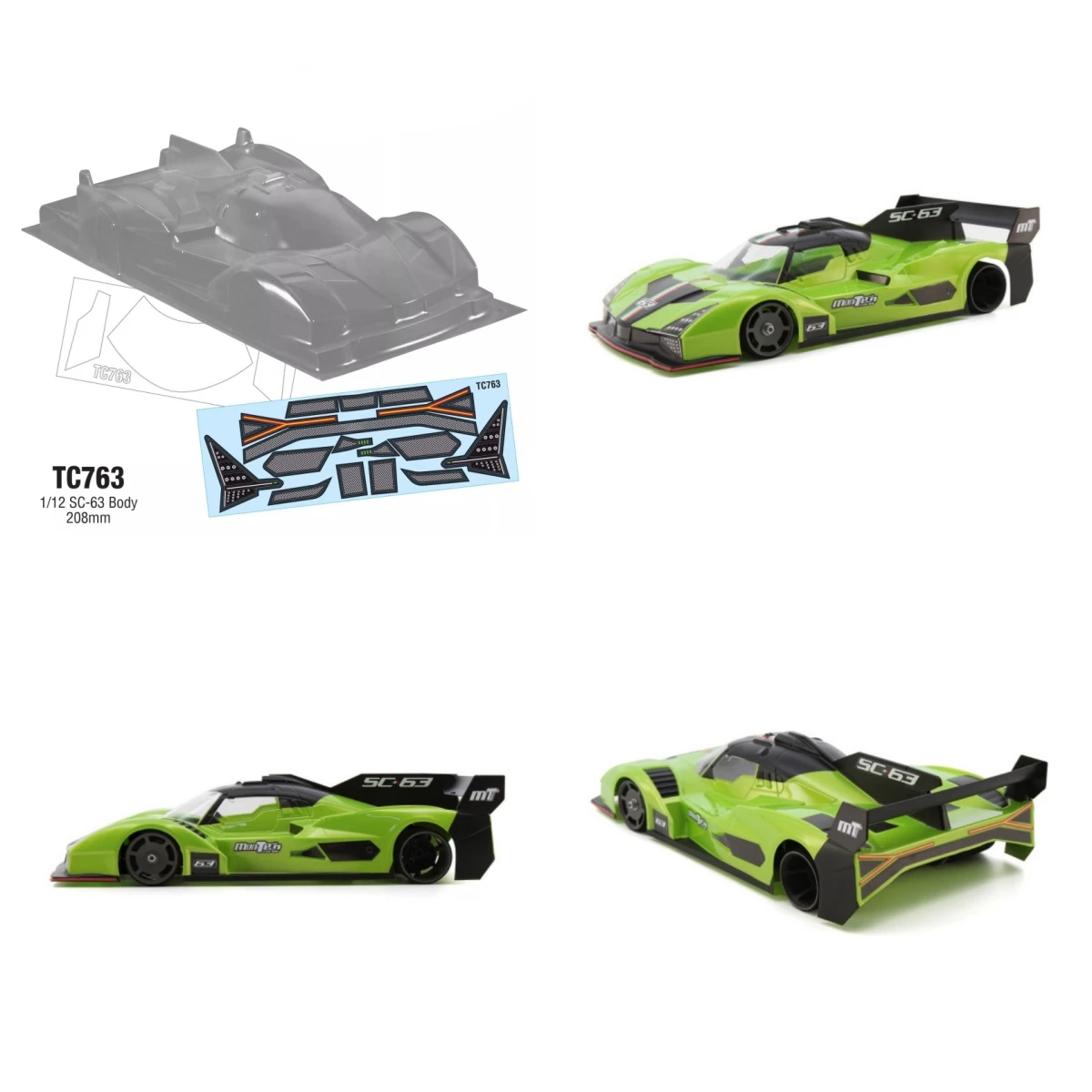 

1:12 RC Racing Car Clear Lexan body shell SC-63 Le-Mans for On Road Car Drift Chassis 208 mm