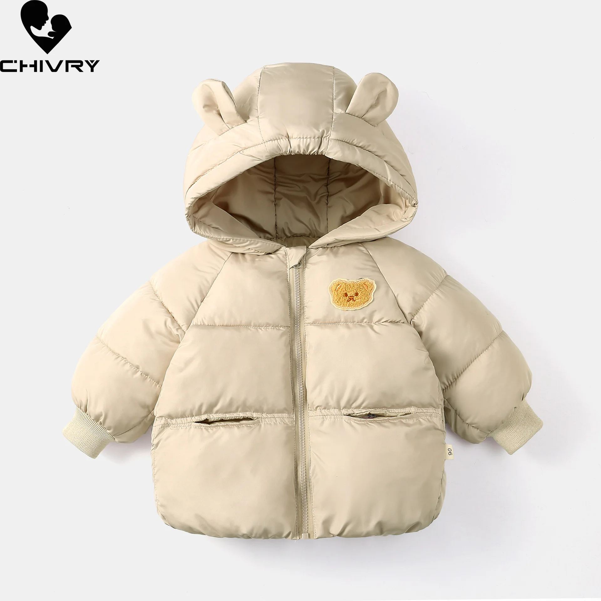 

New 2025 Baby Boys Girls Hooded Zipper Cartoon Bear Down Jackets Children's Winter Cotton-padded Thicken Warm Coat Outerwear